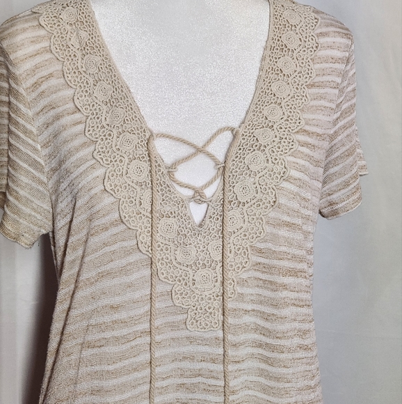 Daytrip brand size L tan and beige straps croched lace accents drawstring front - Picture 5 of 6